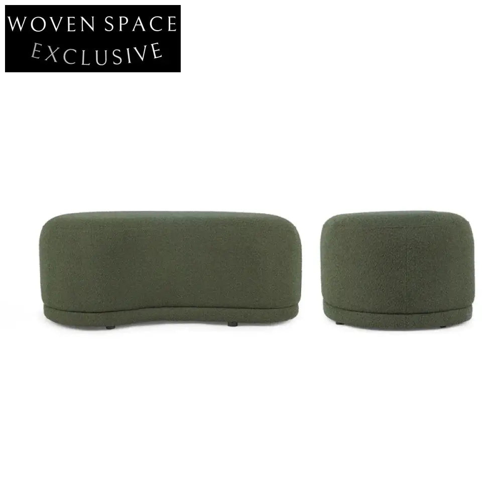 Elegant Moon Shape Velvet Ottoman Stool, Solid Wood Frame, Luxurious Home Decor