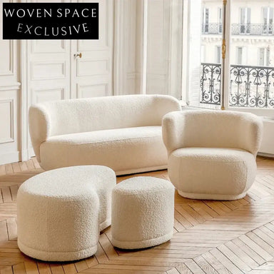 Elegant Moon Shape Velvet Ottoman Stool, Solid Wood Frame, Luxurious Home Decor