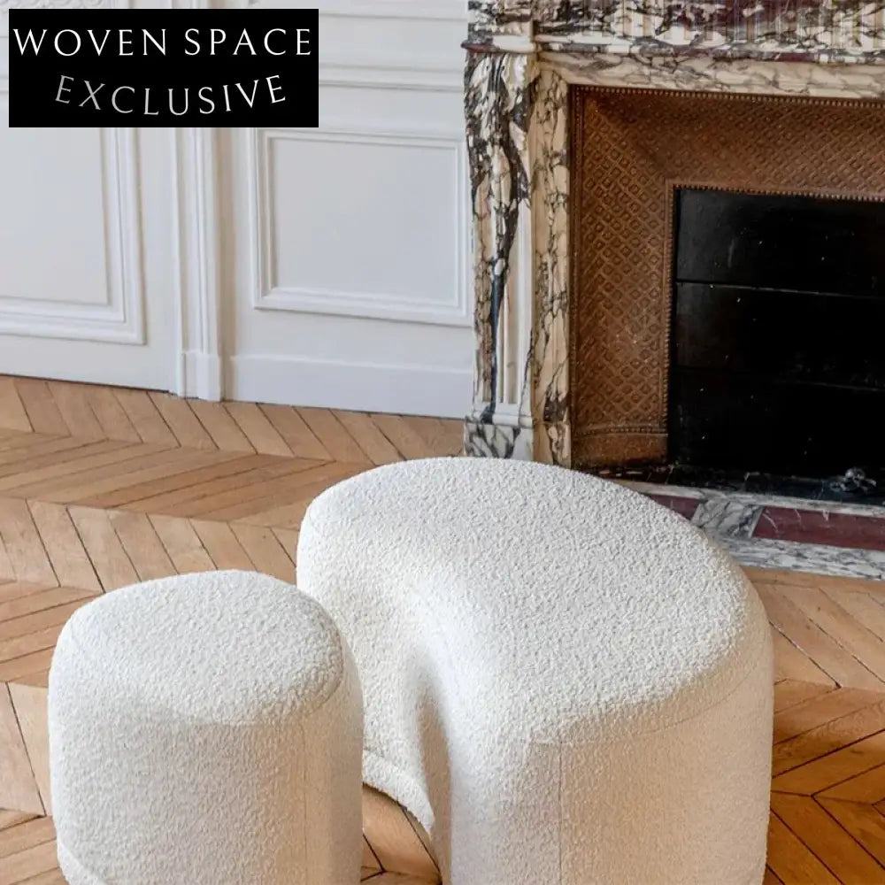 Elegant Moon Shape Velvet Ottoman Stool, Solid Wood Frame, Luxurious Home Decor