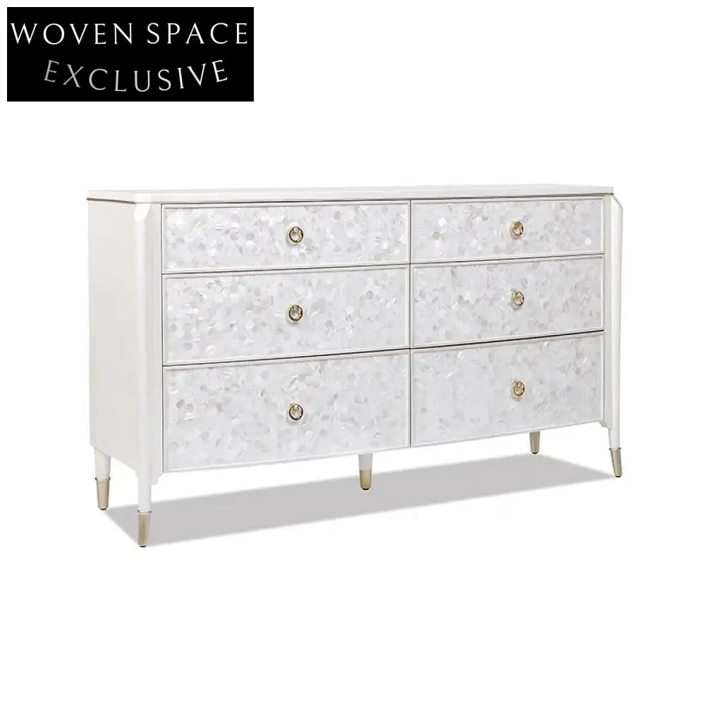 Elegant Nacre Inlaid Solid Wood Console Cabinet with Six Drawers for Entryway Storage