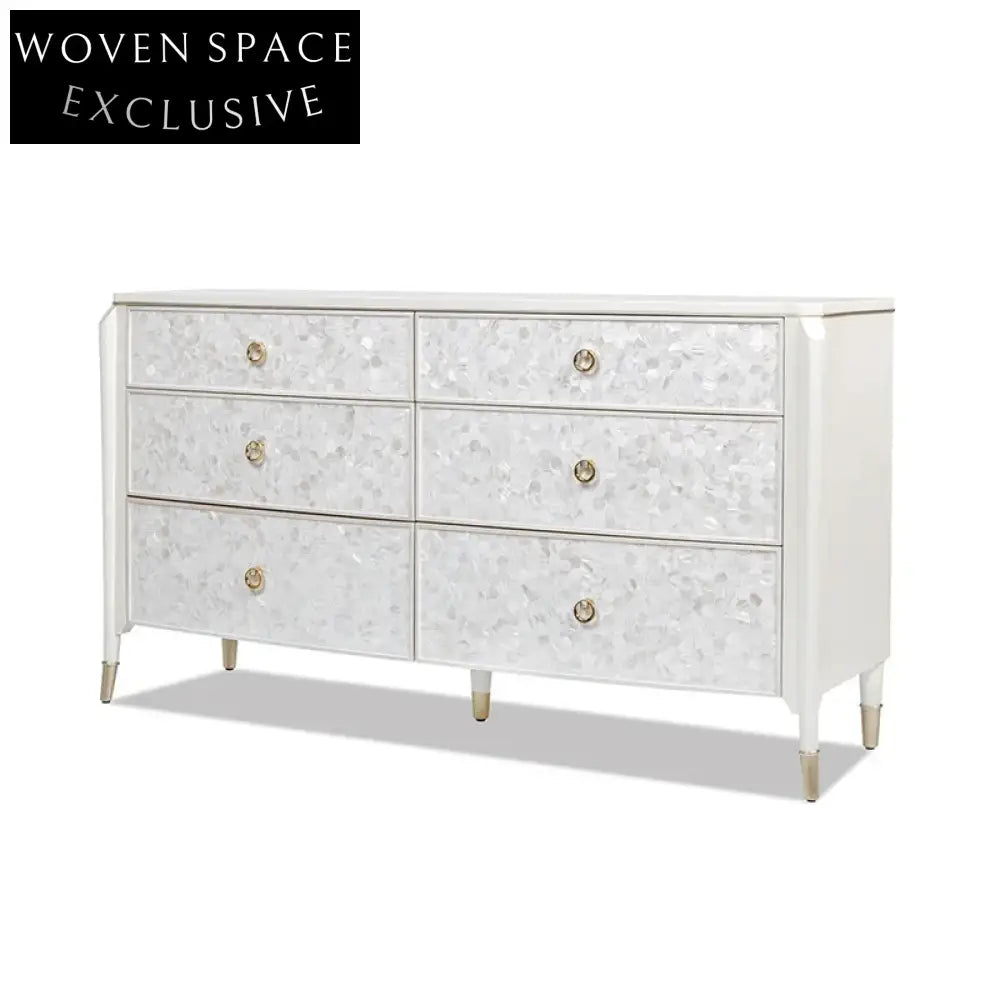 Elegant Nacre Inlaid Solid Wood Console Cabinet with Six Drawers for Entryway Storage