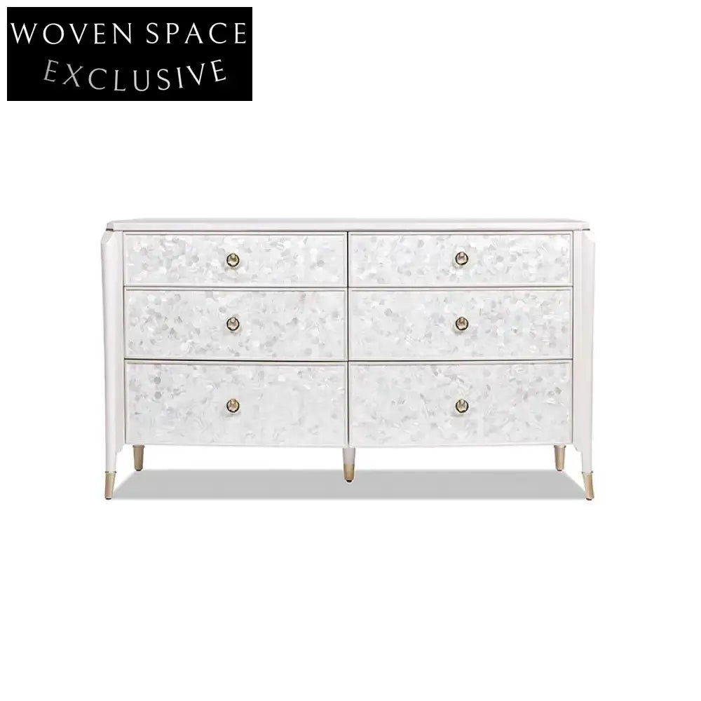 Elegant Nacre Inlaid Solid Wood Console Cabinet with Six Drawers for Entryway Storage