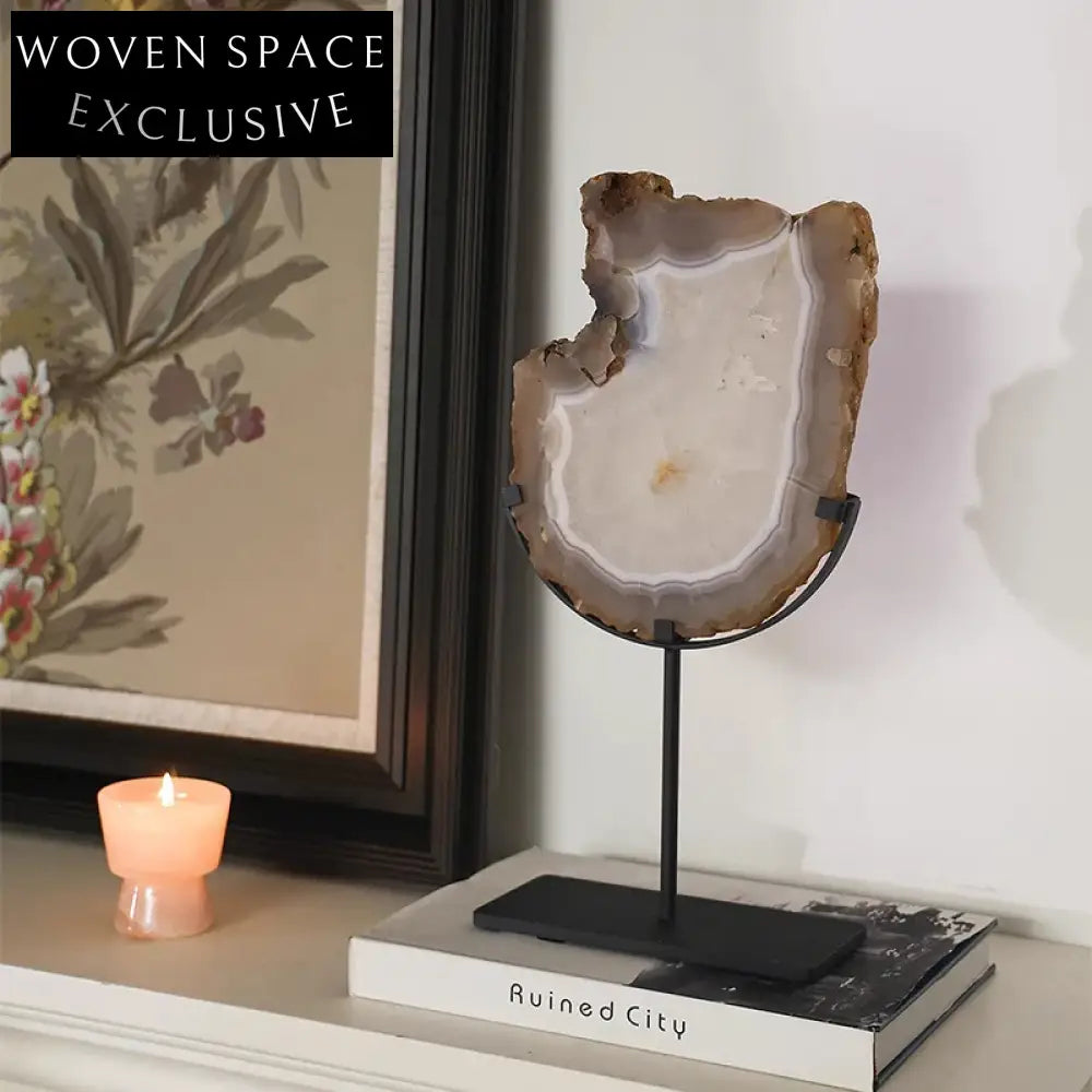 Elegant Natural Agate & Iron Modern Artistic Home Decor Table Ornament