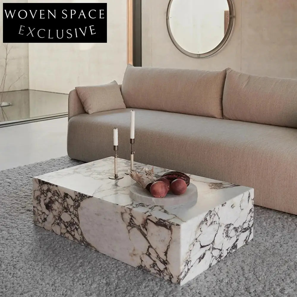 Elegant Natural Calacatta Marble Plinth Coffee Table for Modern Living Room