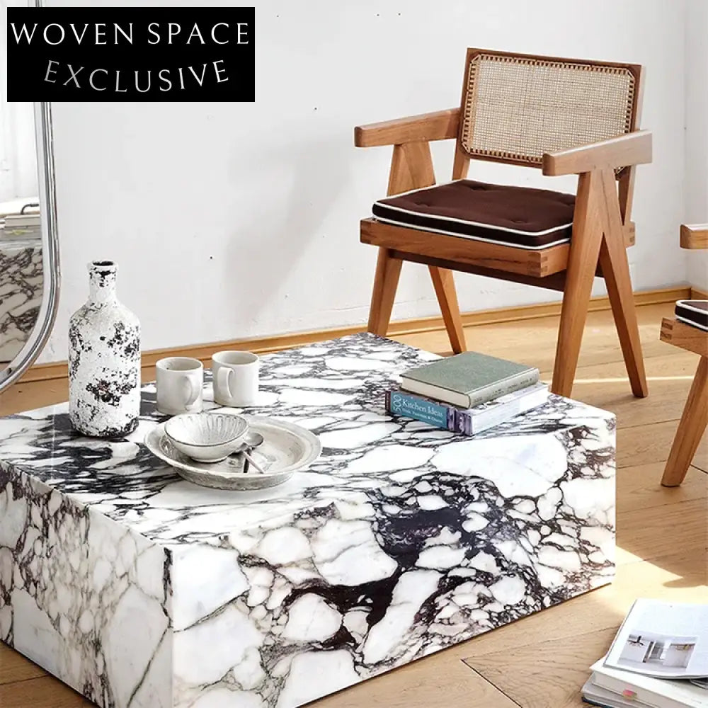 Elegant Natural Calacatta Marble Plinth Coffee Table for Modern Living Room