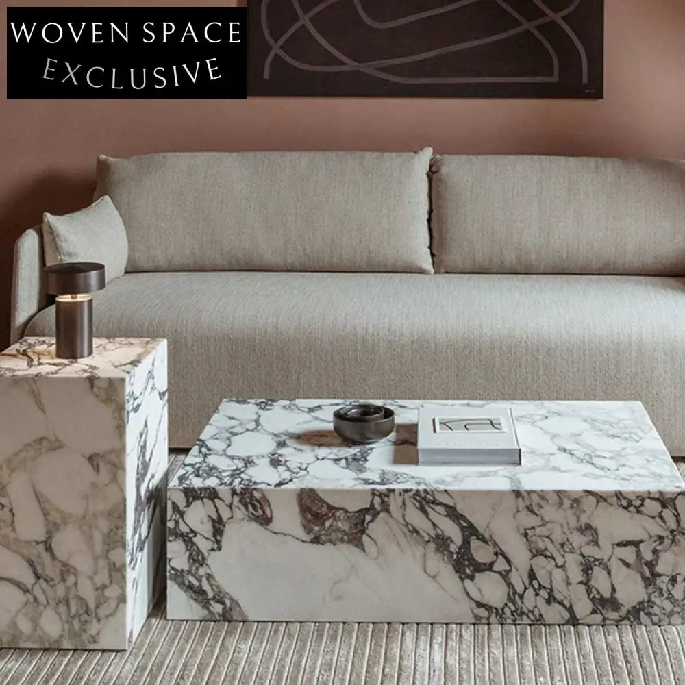 Elegant Natural Calacatta Marble Plinth Coffee Table for Modern Living Room