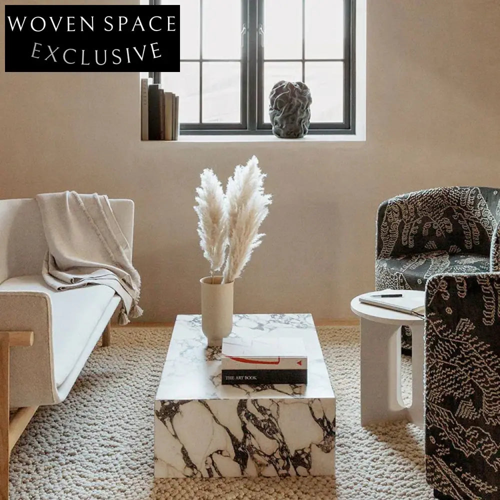 Elegant Natural Calacatta Marble Plinth Coffee Table for Modern Living Room