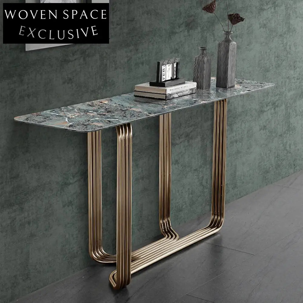 Elegant Natural Marble Console Table with Gold Stainless Steel Legs, Entryway Table
