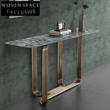Elegant Natural Marble Console Table with Gold Stainless Steel Legs, Entryway Table