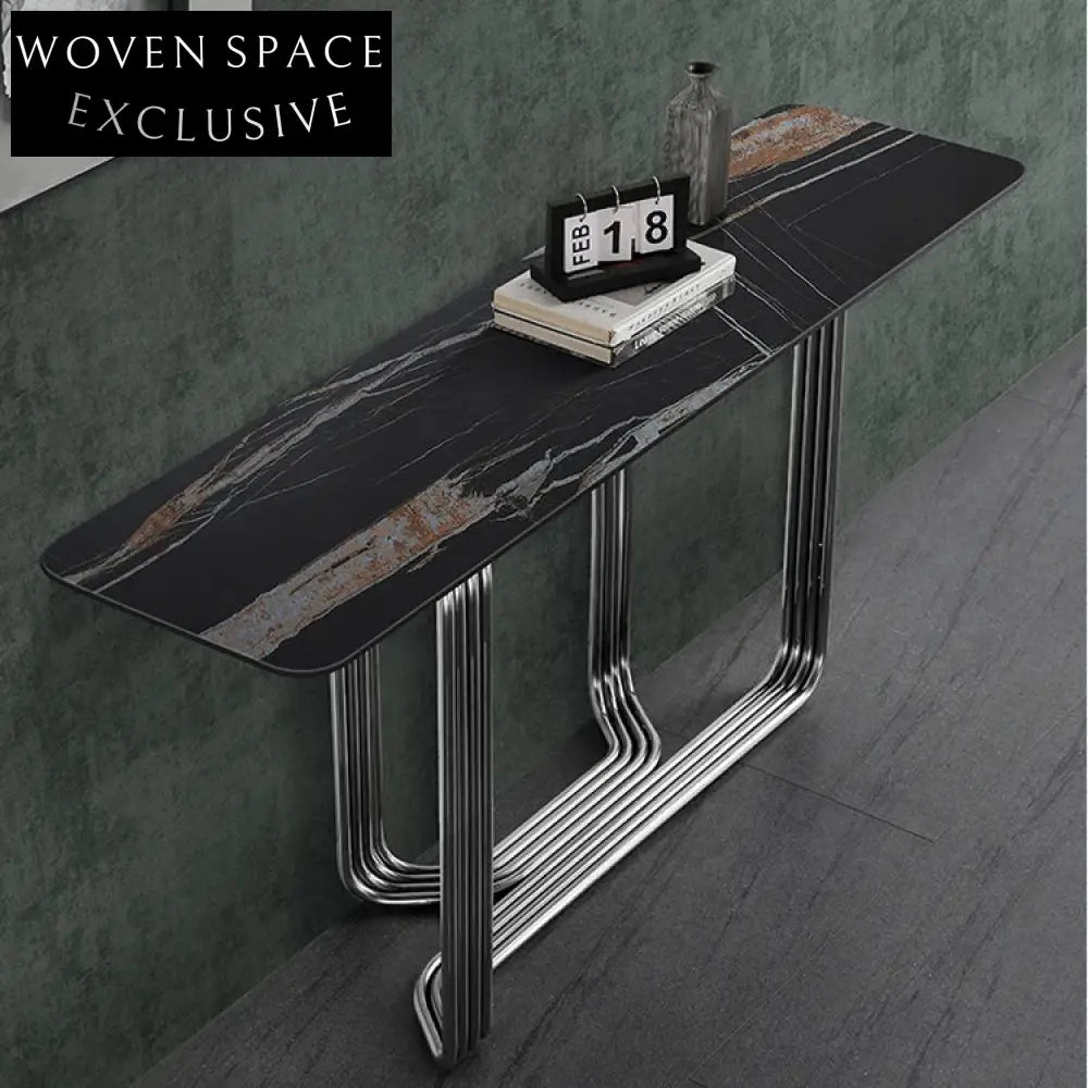 Elegant Natural Marble Console Table with Gold Stainless Steel Legs, Entryway Table