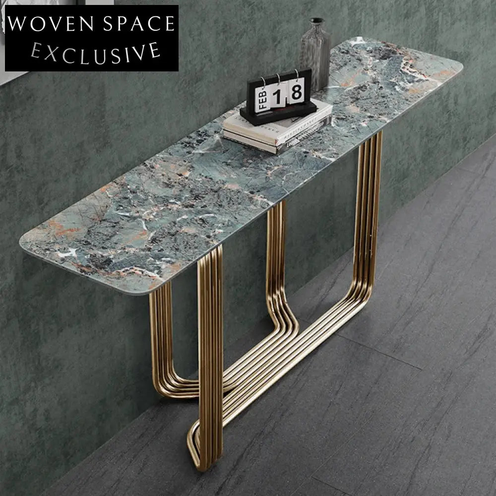 Elegant Natural Marble Console Table with Gold Stainless Steel Legs, Entryway Table