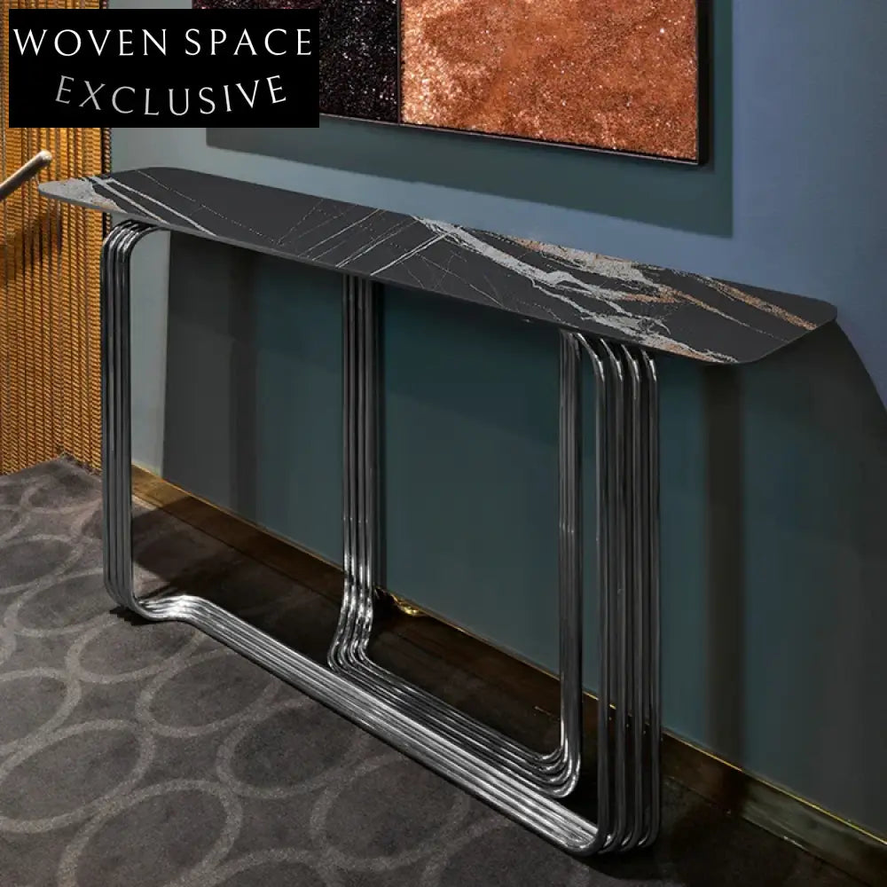 Elegant Natural Marble Console Table with Gold Stainless Steel Legs, Entryway Table