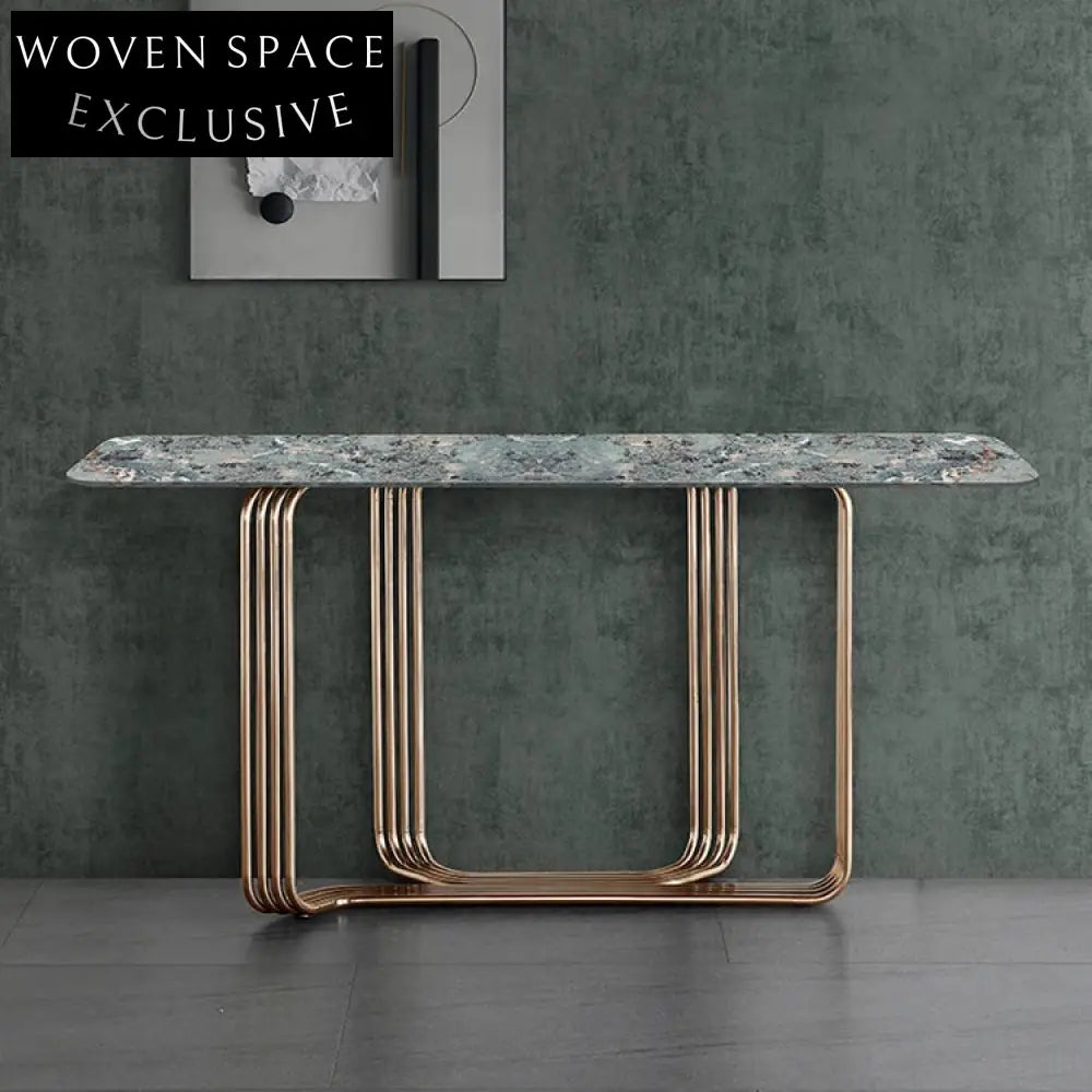 Elegant Natural Marble Console Table with Gold Stainless Steel Legs, Entryway Table