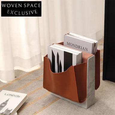 Elegant Natural Marble Corner End Table with Integrated Magazine Rack Storage