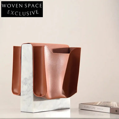 Elegant Natural Marble Corner End Table with Integrated Magazine Rack Storage