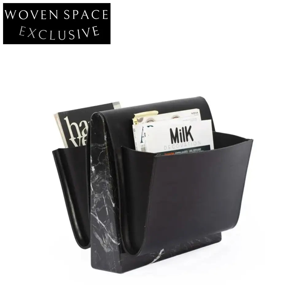 Elegant Natural Marble Corner End Table with Integrated Magazine Rack Storage