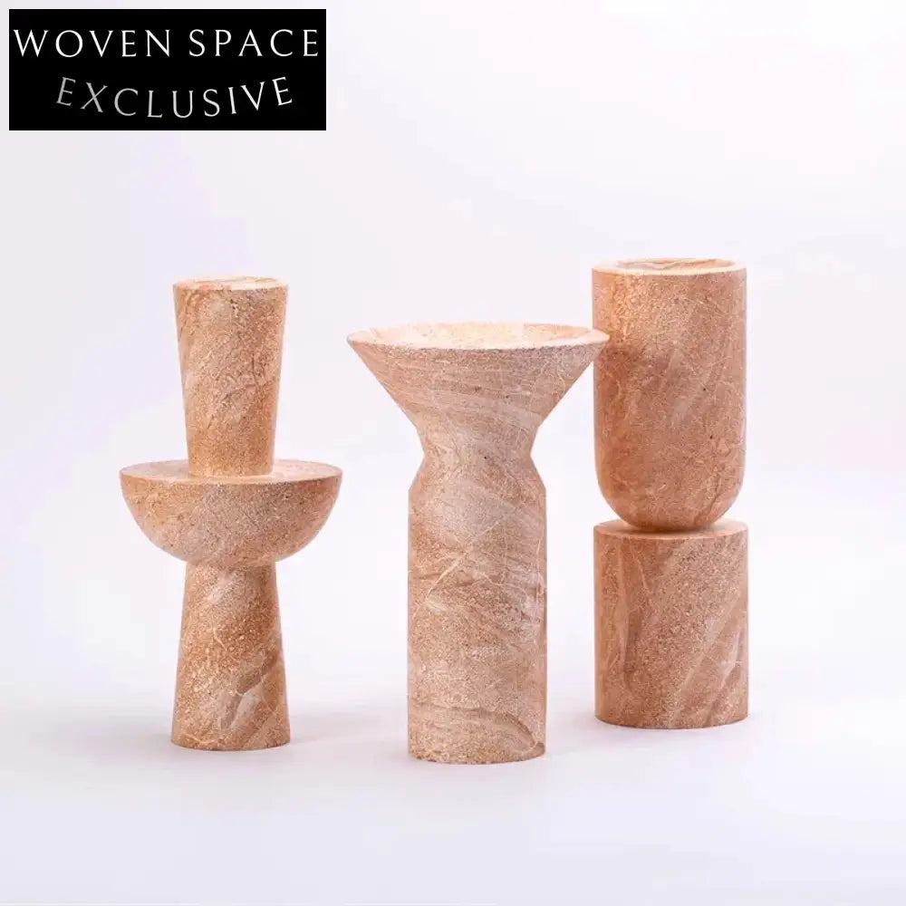 Elegant Natural Marble Handmade Modern Tabletop Flower Vase Set for Home Decor