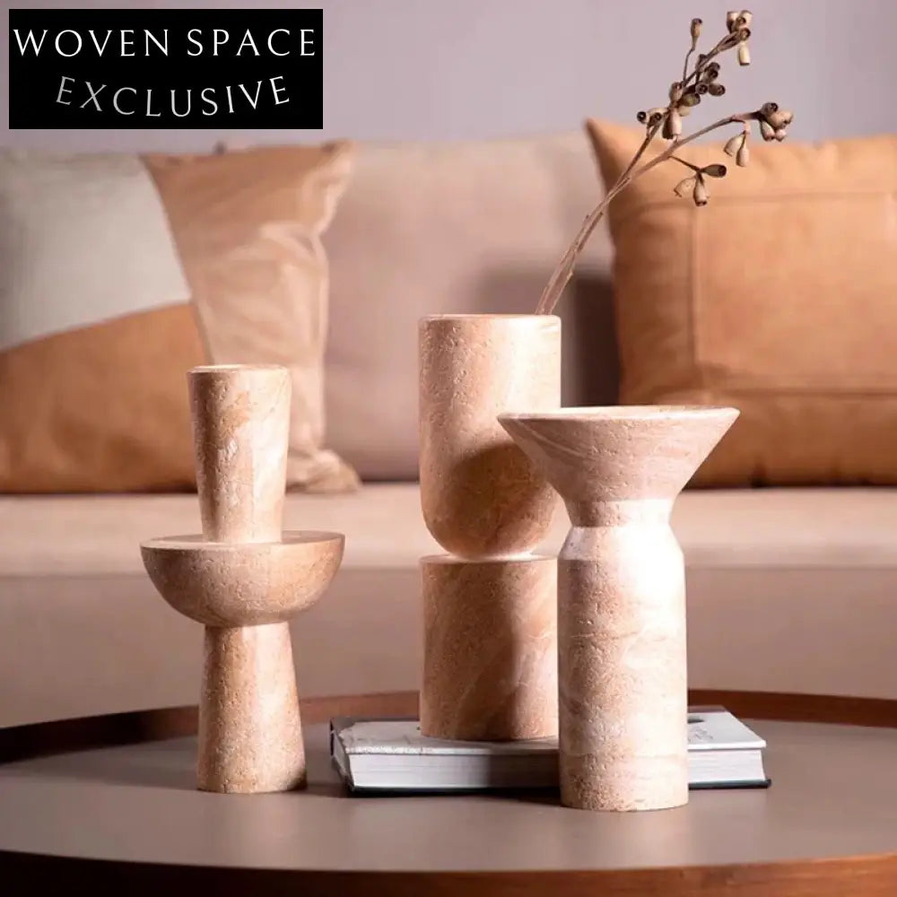 Elegant Natural Marble Handmade Modern Tabletop Flower Vase Set for Home Decor