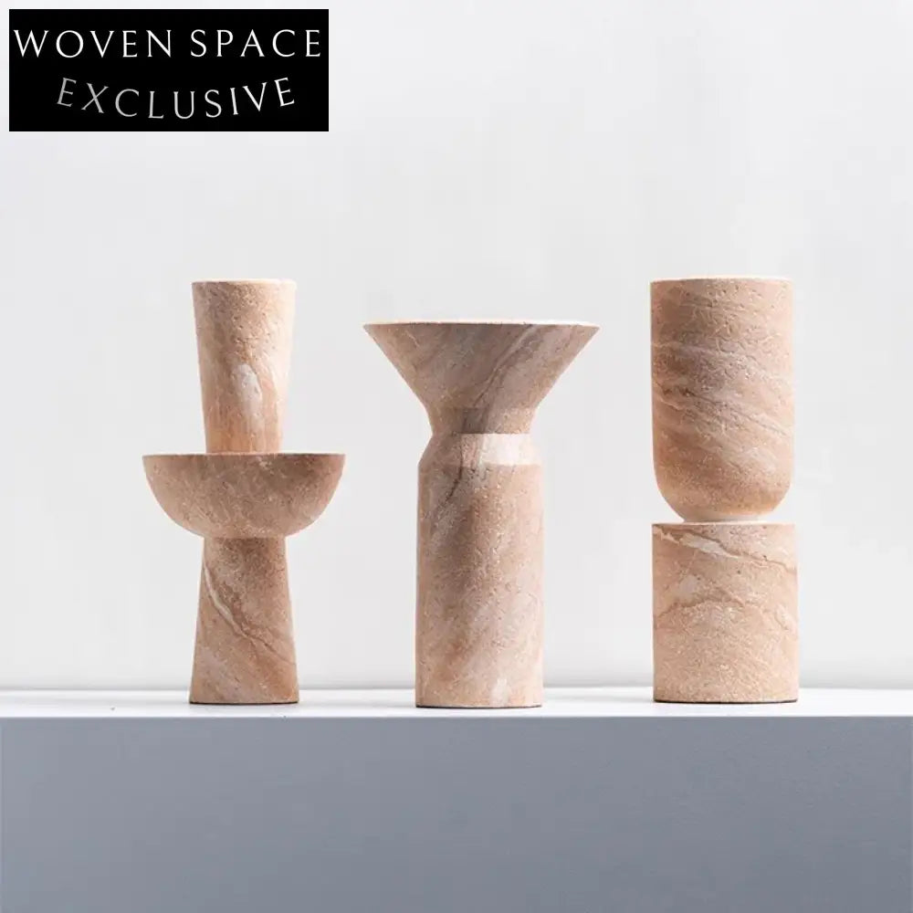 Elegant Natural Marble Handmade Modern Tabletop Flower Vase Set for Home Decor
