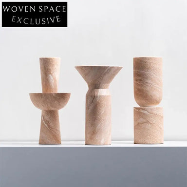 Elegant Natural Marble Handmade Modern Tabletop Flower Vase Set for Home Decor