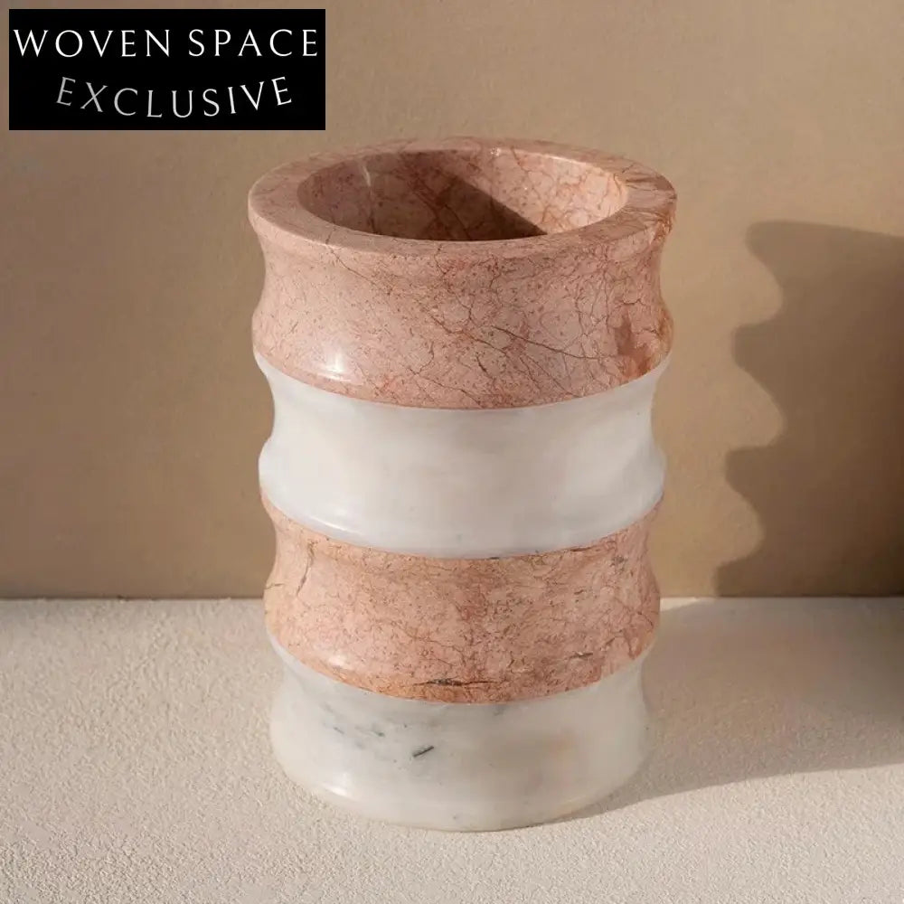 Elegant Natural Marble Ice Bucket Style Decorative Vase for Modern Home Decor