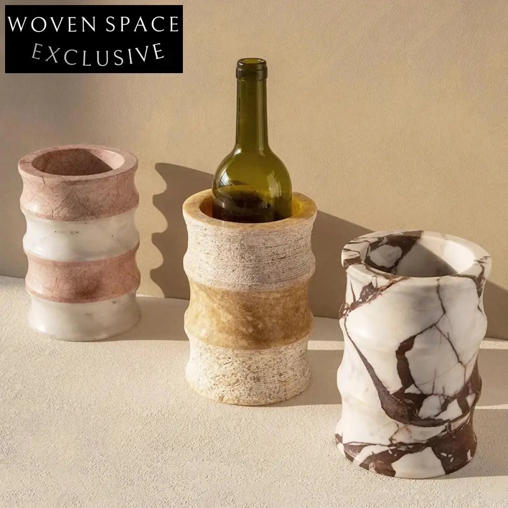 Elegant Natural Marble Ice Bucket Style Decorative Vase for Modern Home Decor