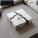 Elegant Natural Marble Square Coffee Table, Italian Minimalist Cracked Stone Design Centerpiece