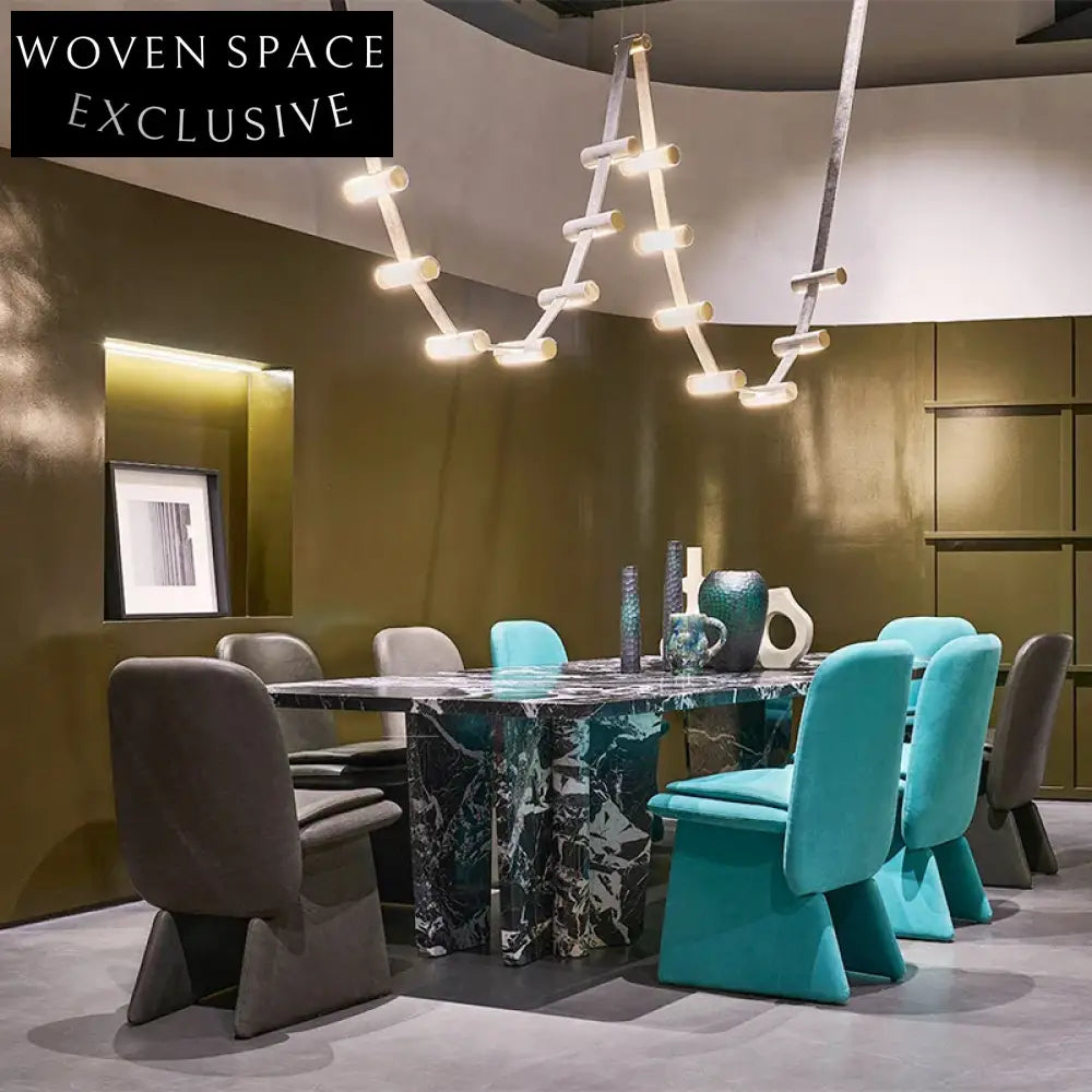 Elegant Natural Marble Top Rectangle Dining Table, Seats 6, Modern Kitchen Furniture