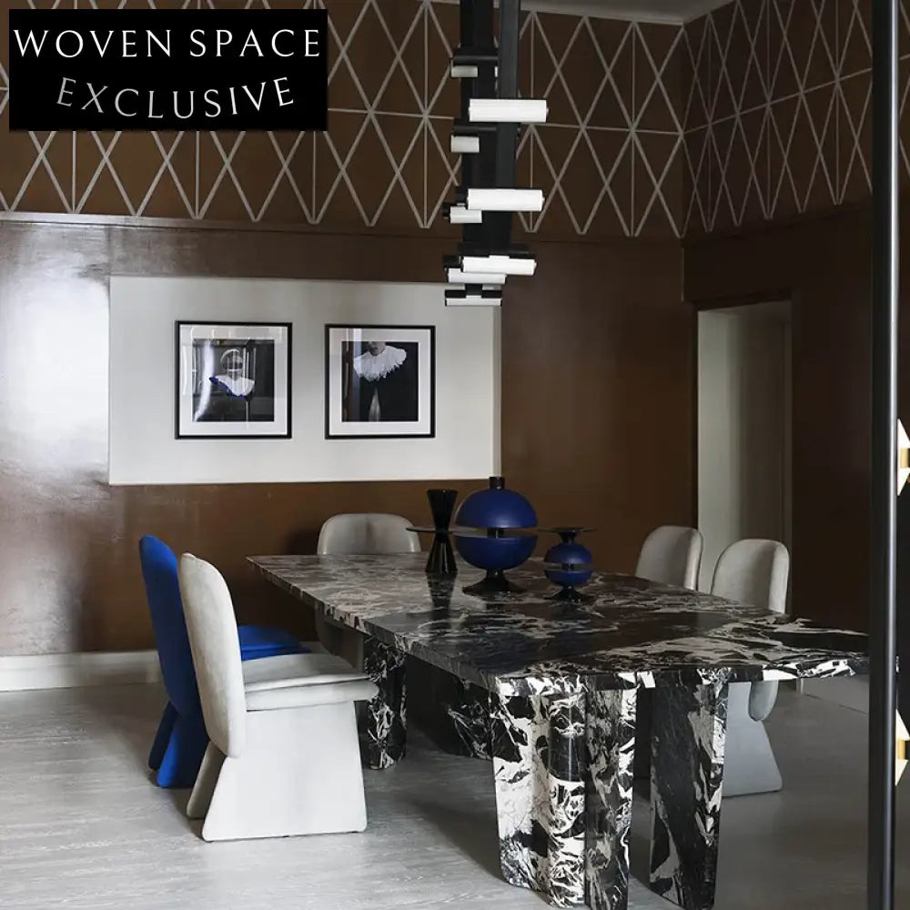 Elegant Natural Marble Top Rectangle Dining Table, Seats 6, Modern Kitchen Furniture