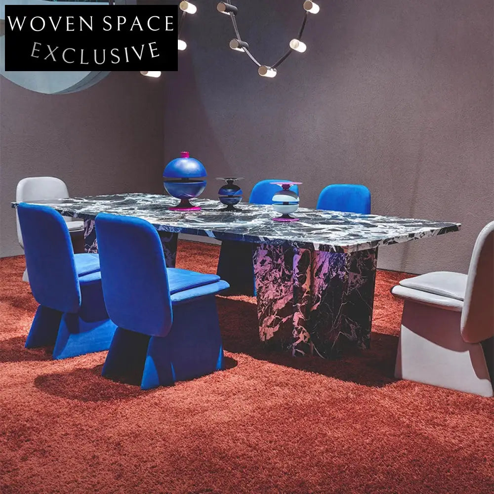 Elegant Natural Marble Top Rectangle Dining Table, Seats 6, Modern Kitchen Furniture