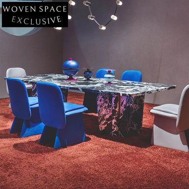 Elegant Natural Marble Top Rectangle Dining Table, Seats 6, Modern Kitchen Furniture