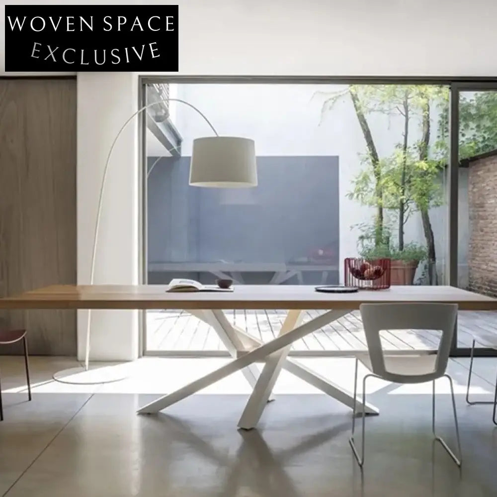 Elegant Natural Solid Wood Dining Table with Irregular Metal Legs