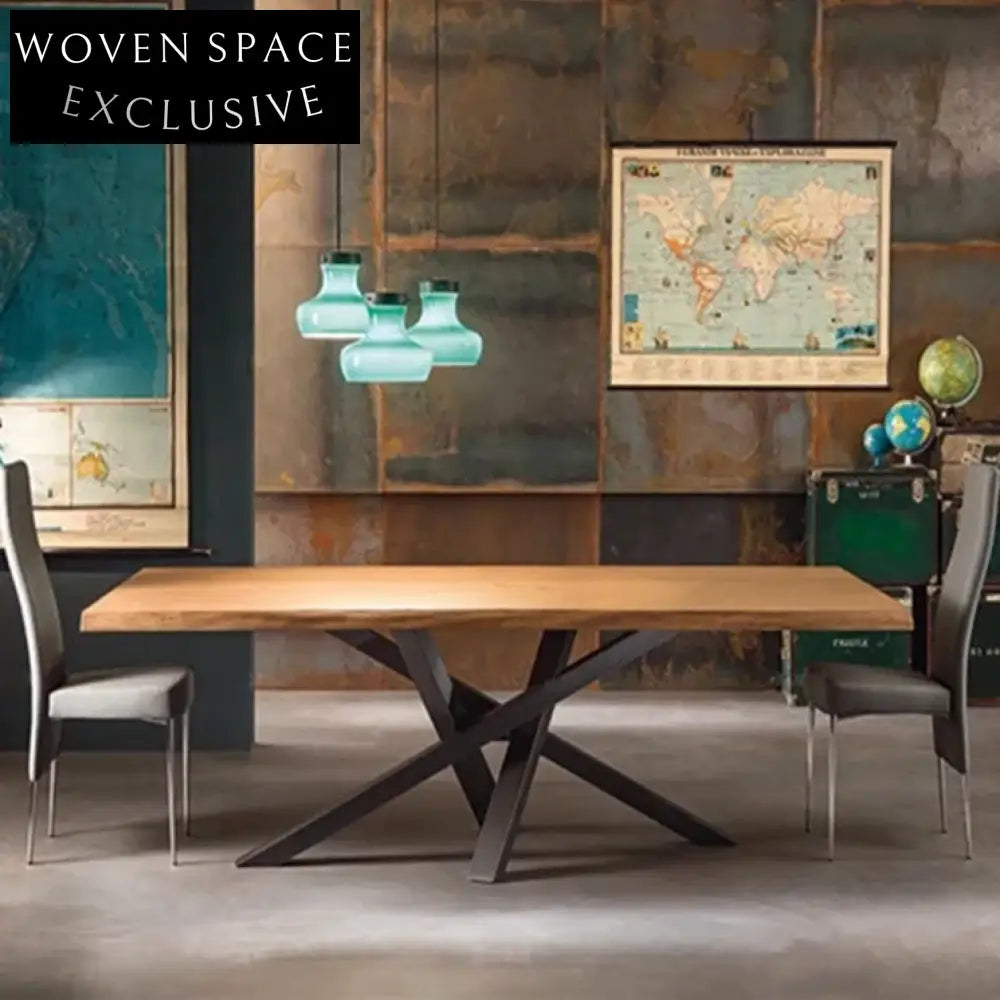 Elegant Natural Solid Wood Dining Table with Irregular Metal Legs