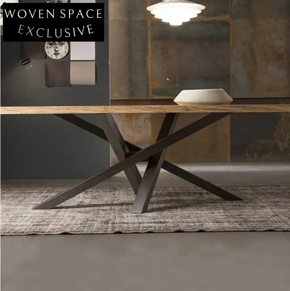 Elegant Natural Solid Wood Dining Table with Irregular Metal Legs