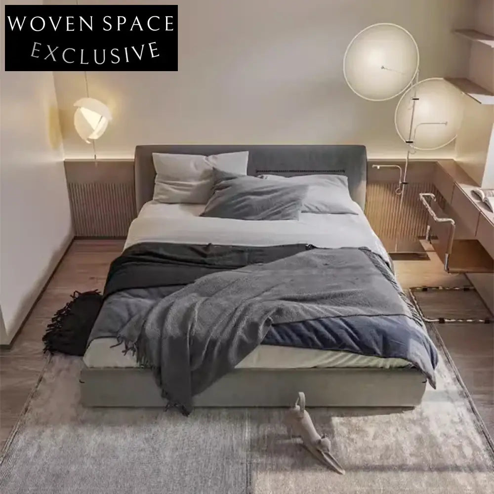 Elegant Natural Solid Wood Fabric Upholstered Queen Size Comfort Bed