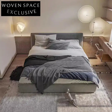 Elegant Natural Solid Wood Fabric Upholstered Queen Size Comfort Bed