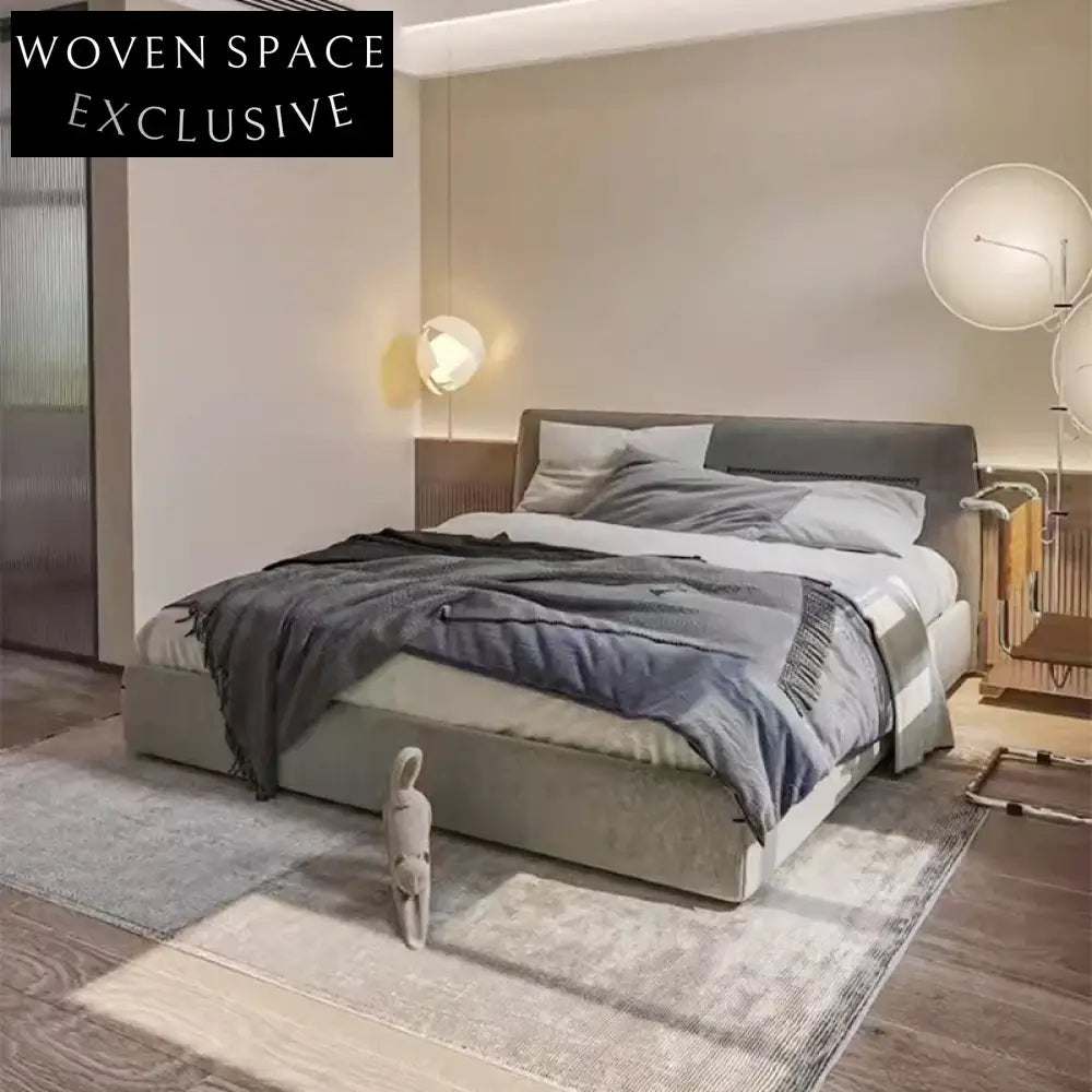 Elegant Natural Solid Wood Fabric Upholstered Queen Size Comfort Bed