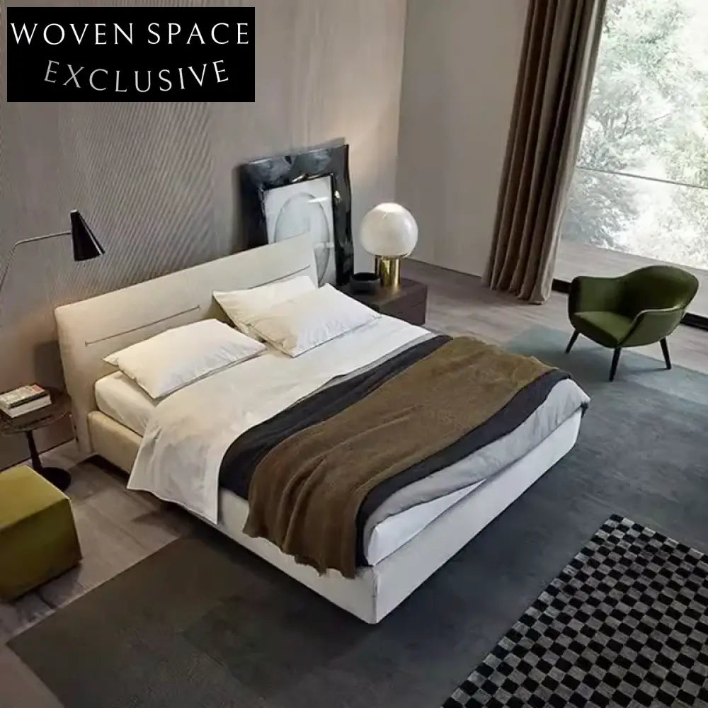 Elegant Natural Solid Wood Fabric Upholstered Queen Size Comfort Bed