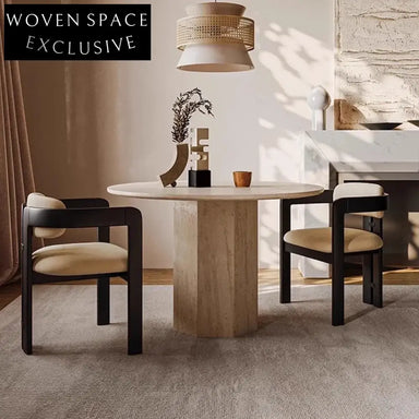 Elegant Natural Stone Round Travertine 4-Seater Luxury Dining Table
