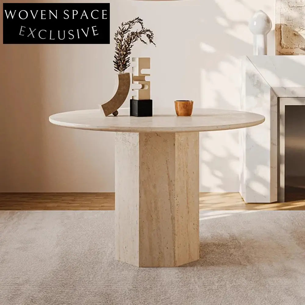 Elegant Natural Stone Round Travertine 4-Seater Luxury Dining Table