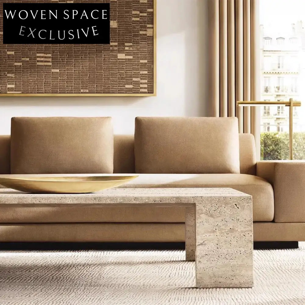 Elegant Natural Stone Travertine Living Room Center Rectangular Coffee Table