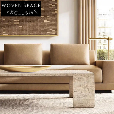 Elegant Natural Stone Travertine Living Room Center Rectangular Coffee Table