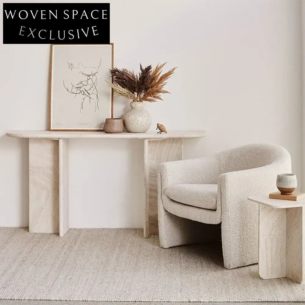 Elegant Natural Travertine Console Table, Modern Living Room Side Table Furniture