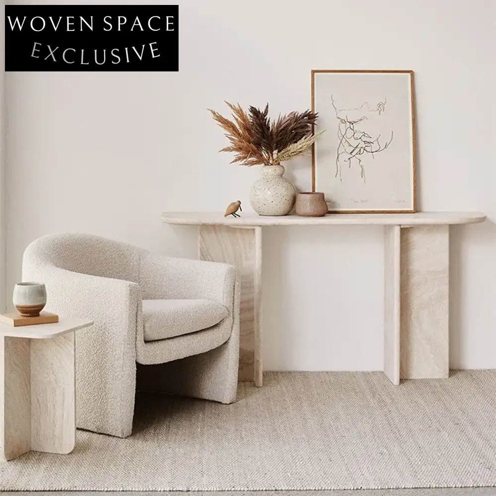 Elegant Natural Travertine Console Table, Modern Living Room Side Table Furniture