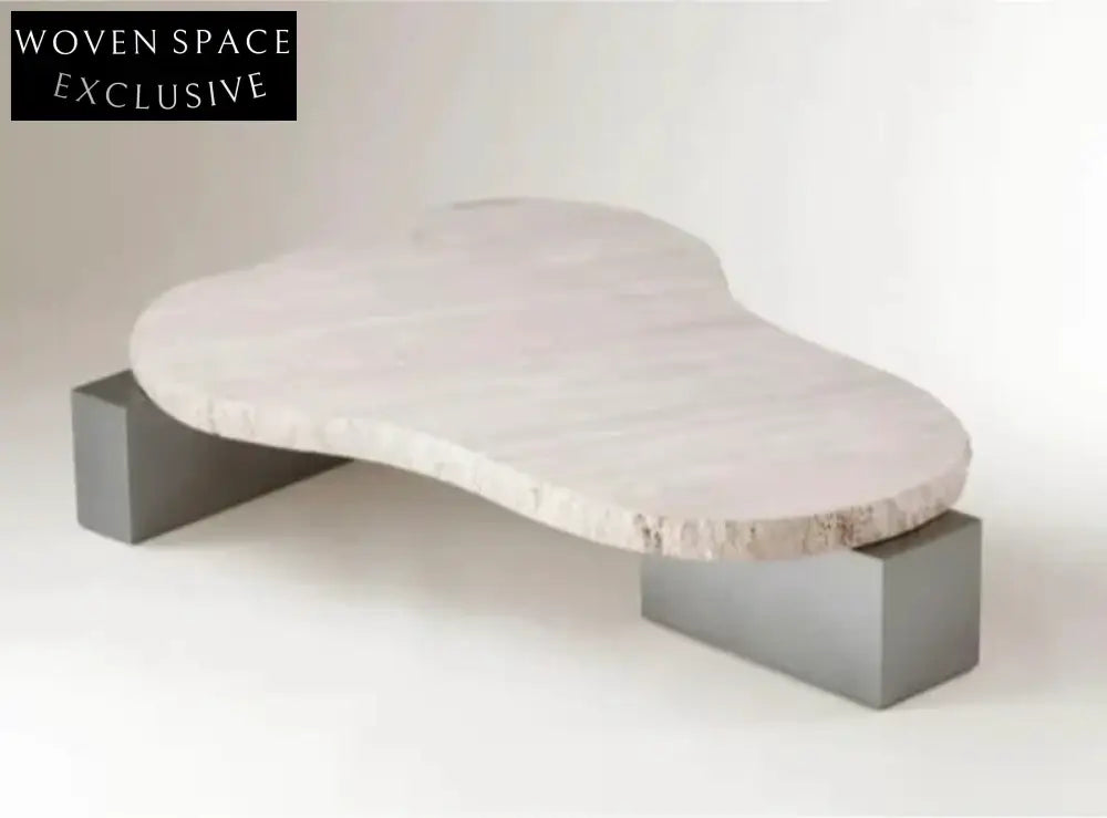 Wabi-Sabi Natural Travertine Coffee Table | Irregular Beige Living Room Accent