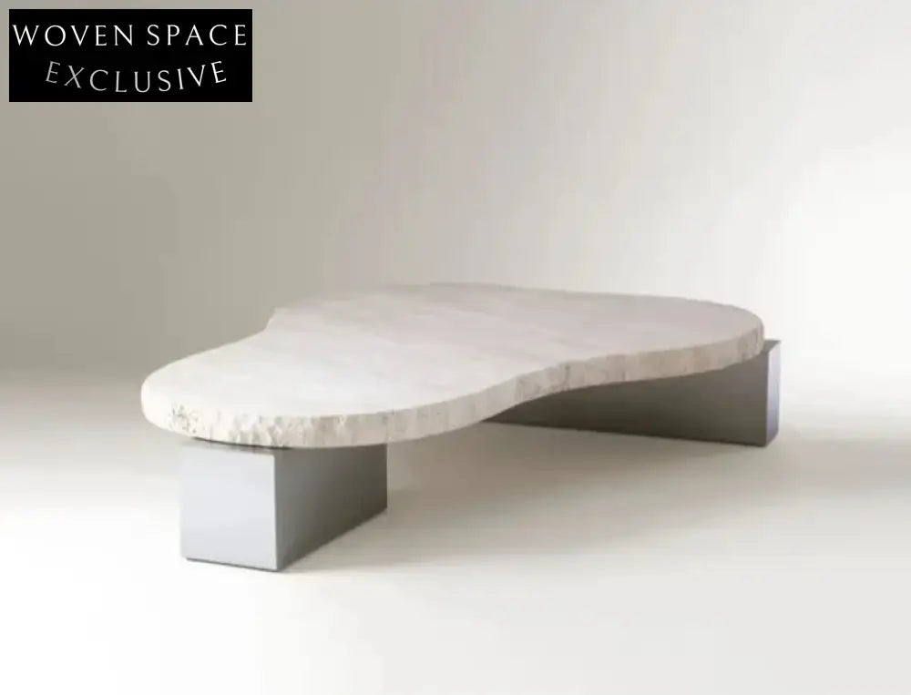Wabi-Sabi Natural Travertine Coffee Table | Irregular Beige Living Room Accent