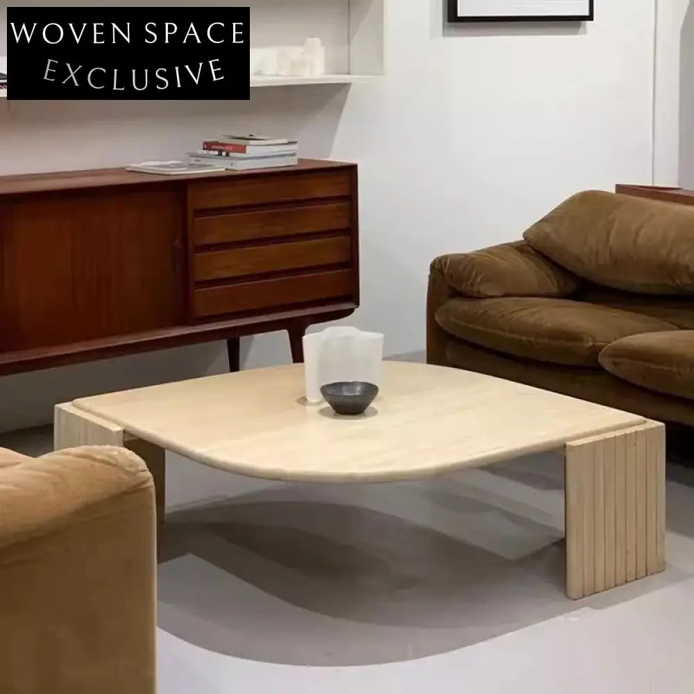 Elegant Natural Travertine Marble Leaf Shape Coffee Table Modern Living Room