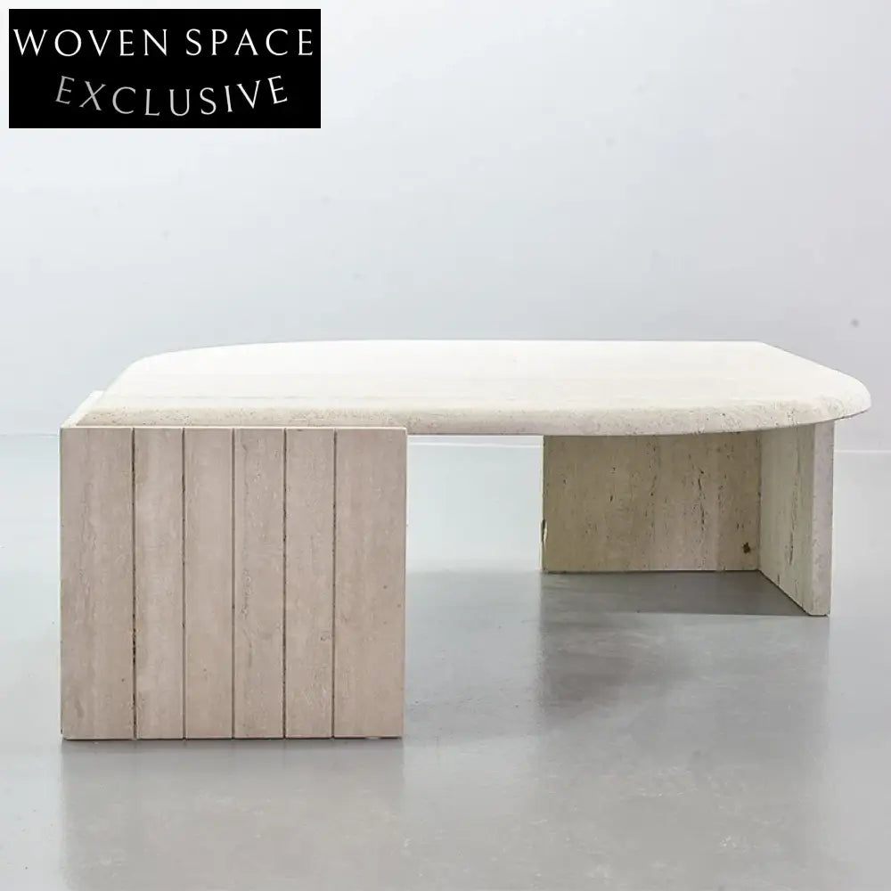 Elegant Natural Travertine Marble Leaf Shape Coffee Table Modern Living Room