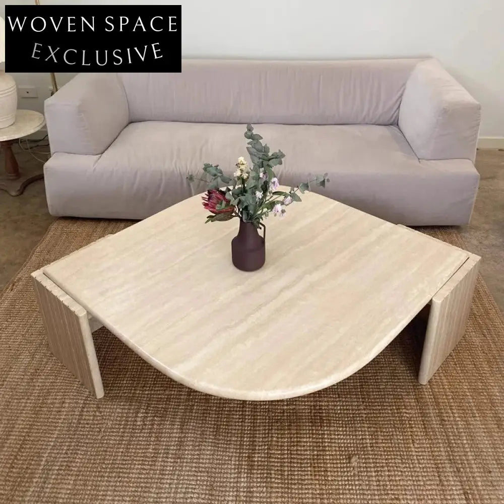 Elegant Natural Travertine Marble Leaf Shape Coffee Table Modern Living Room