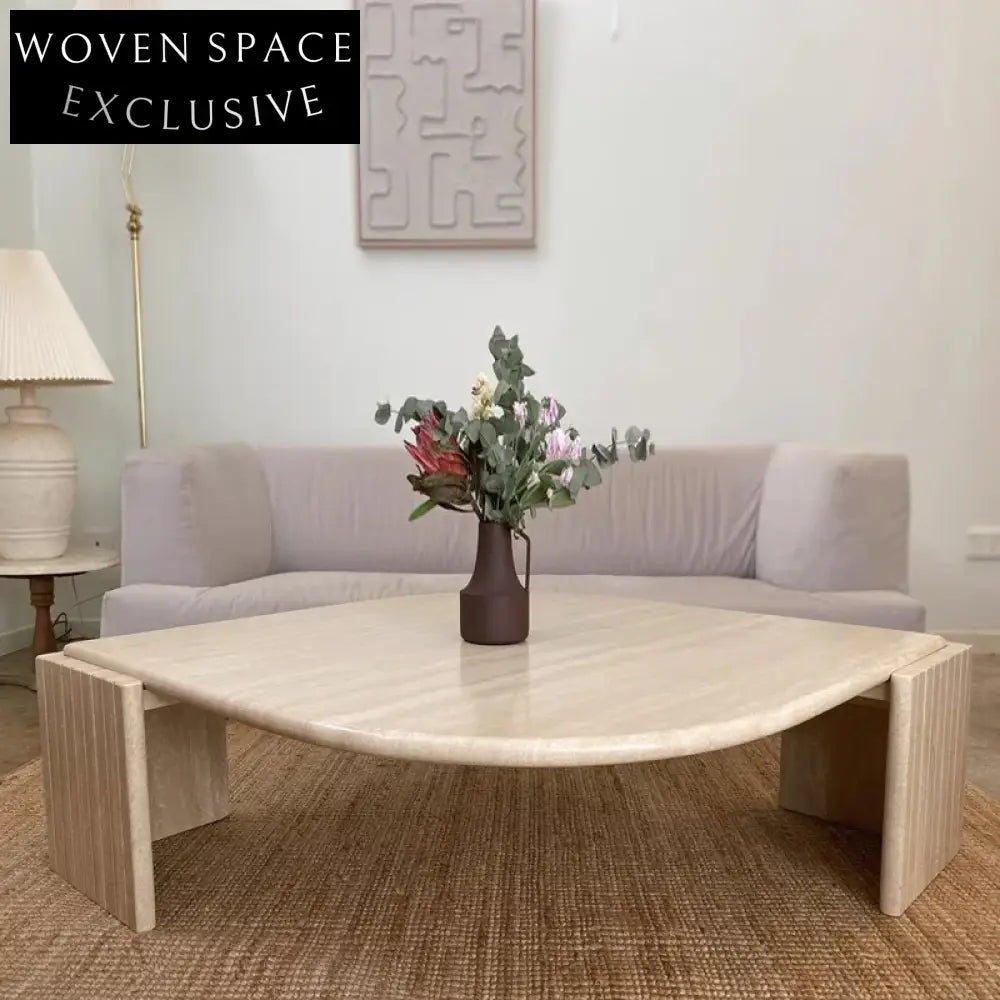 Elegant Natural Travertine Marble Leaf Shape Coffee Table Modern Living Room